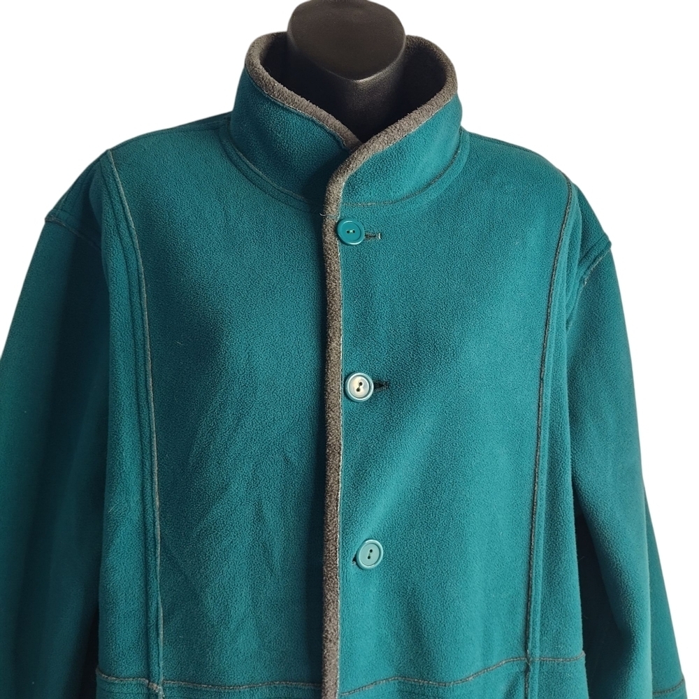 Susan Graver Womens Reversible Gray /Teal Fleece Long Sleeve Button Up Coat Sz L - Picture 10 of 13